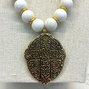 Stone Beaded Necklace with a Cross Pendant